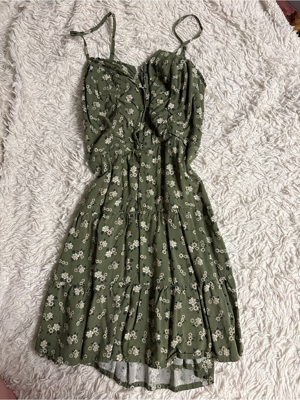 Aeropostale Olive Green Floral Tiered Midi Dress